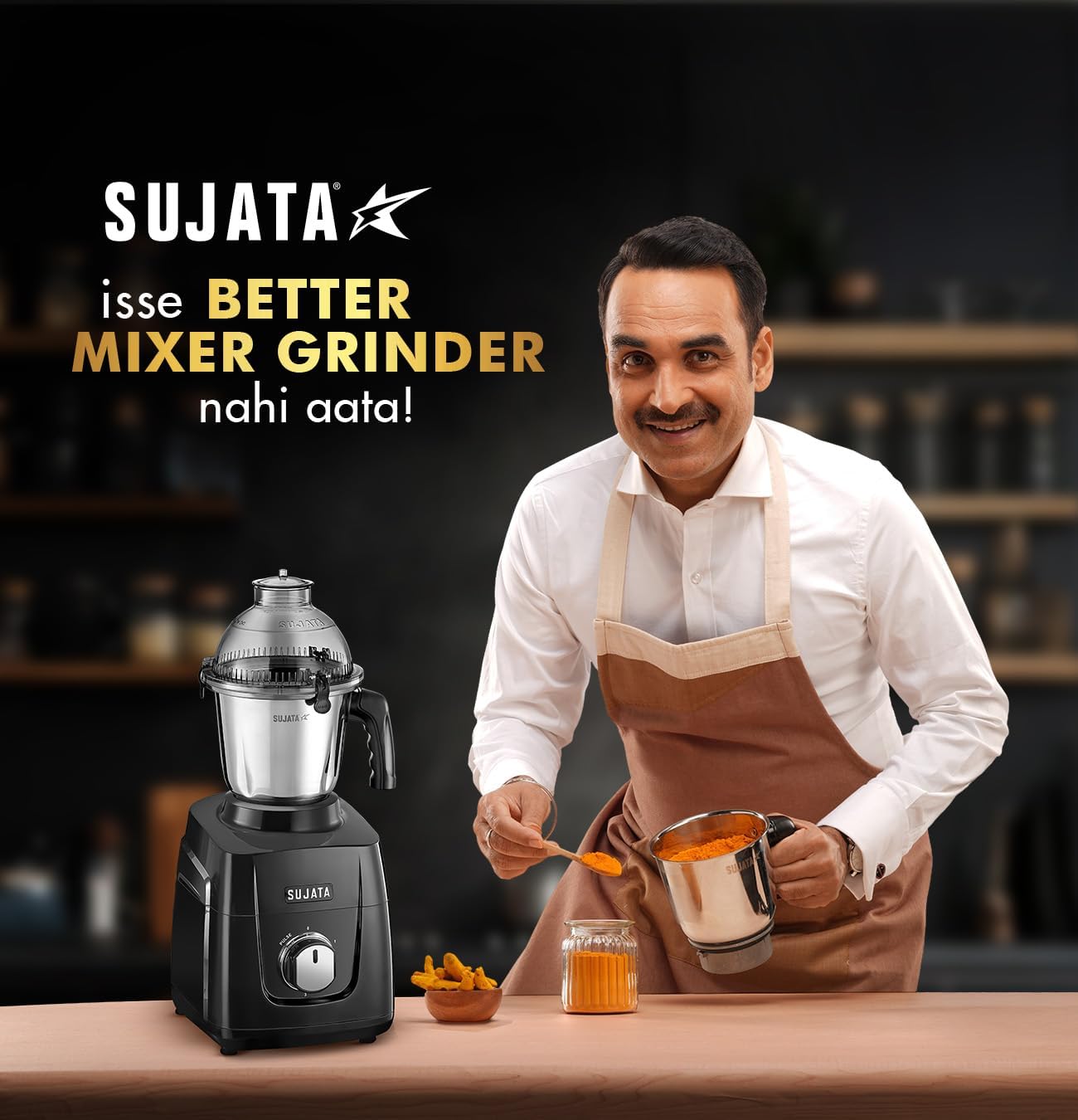 Sujata MG02 Mixer Grinder|1000 Watts Double Ball Bearing Motor|24000 RPM|Non-Stop 90 Mins Running|3 Food Grade Steel Jars including 1500ml Multipurpose, 1000ml Grinder, 500ml Chutney Jar| (Black)