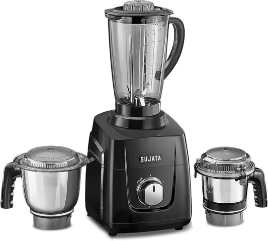 Sujata MG01 Mixer Grinder|1000 Watts Double Ball Bearing Motor|24000 RPM| Non-Stop 90 Mins Running|3 Jars including 1750ml Blender, 1000ml Grinder, 500ml Chutney Jar| (Black)
