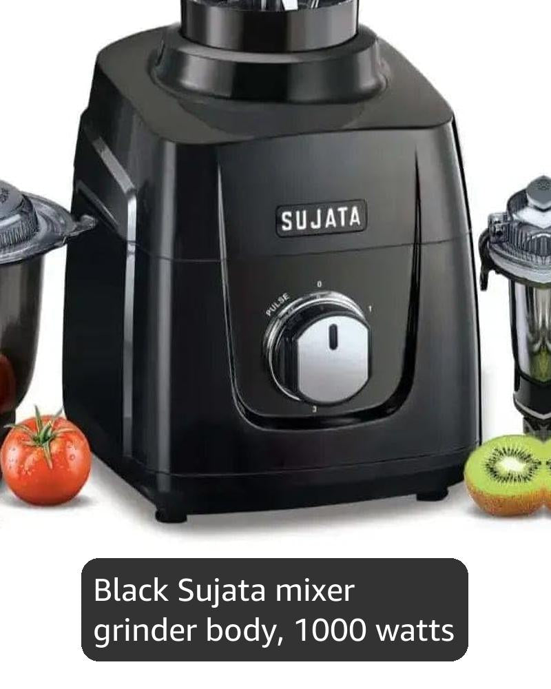 Sujata MG01 Mixer Grinder|1000 Watts Double Ball Bearing Motor|24000 RPM| Non-Stop 90 Mins Running|3 Jars including 1750ml Blender, 1000ml Grinder, 500ml Chutney Jar| (Black)