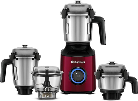 Atomberg Zenova Mixer Grinder | Unique Coarse Mode for Silbatta-like Texture | Intelligent BLDC Motor | Safety Features | 4 Jars including Chopper | Hands-Free Operation (Red Wine)