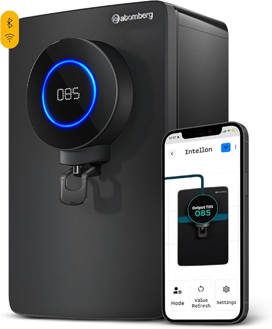 Atomberg Intellon - India’s 1st Adaptive Water Purifier*| RO+UF+UV+Alkaliser | Zero Cost for 2Yrs | 4 Modes | TDS-Based Filtration | Smart IoT | 7-Stage | Retains Minerals | 8L | 2Yr Warranty | No AMC