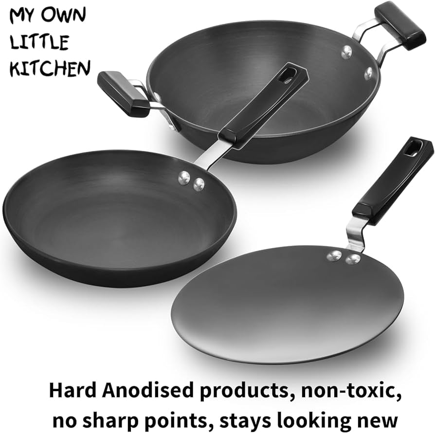 Hawkins Futura Cookware 3 Pieces Toy Kitchen Set - Toy Deep-Fry Pan, Toy Frying Pan, Toy Tava for Kids, Black (CWMIN)