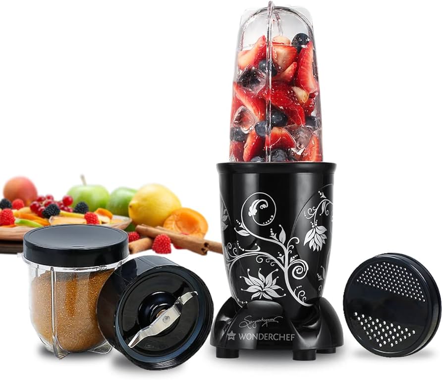 Wonderchef Nutri-Blend, 22000 RPM Mixer-Grinder, Blender, SS Blades, 2 Unbreakable Jars, 2 Years Warranty, 500 W-Black,