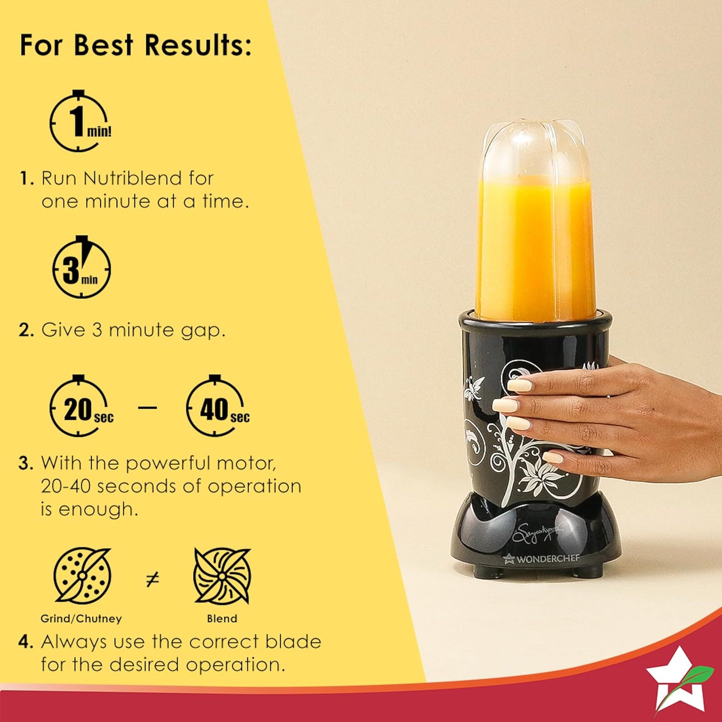 Wonderchef Nutri-Blend, 22000 RPM Mixer-Grinder, Blender, SS Blades, 2 Unbreakable Jars, 2 Years Warranty, 500 W-Black,