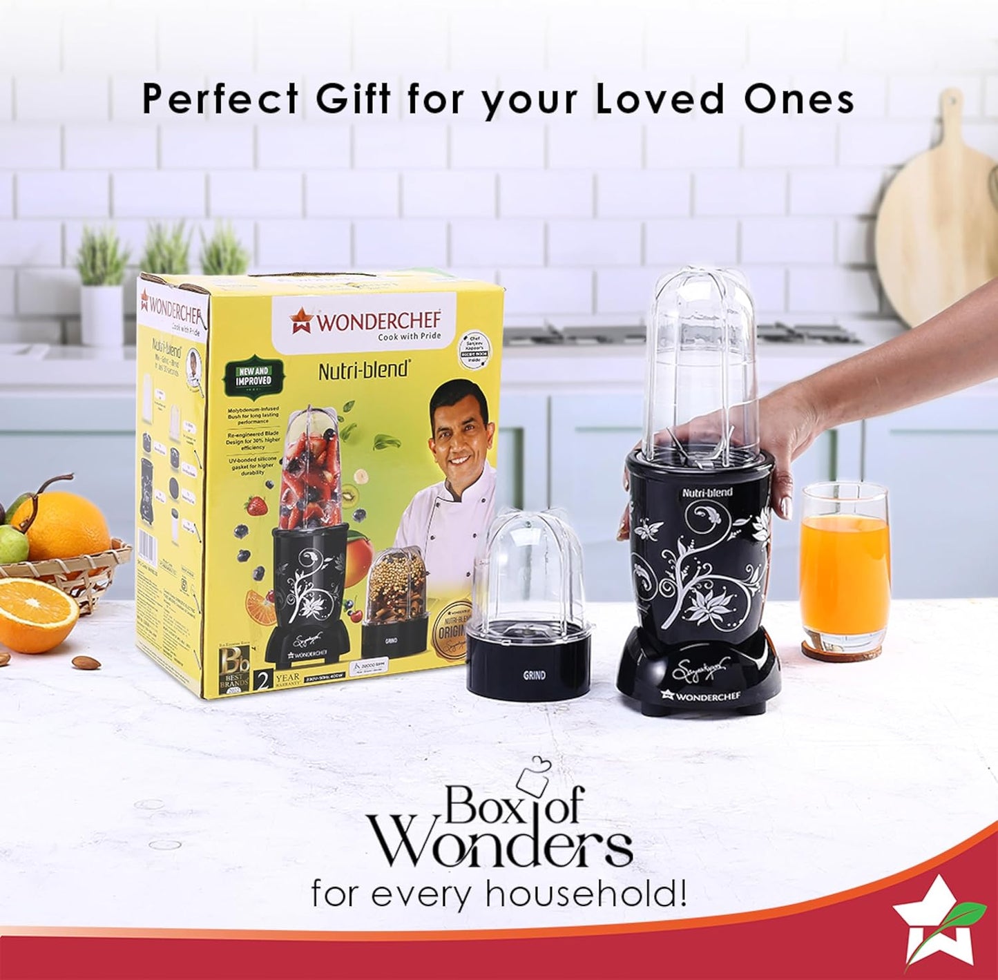 Wonderchef Nutri-Blend, 22000 RPM Mixer-Grinder, Blender, SS Blades, 2 Unbreakable Jars, 2 Years Warranty, 500 W-Black,