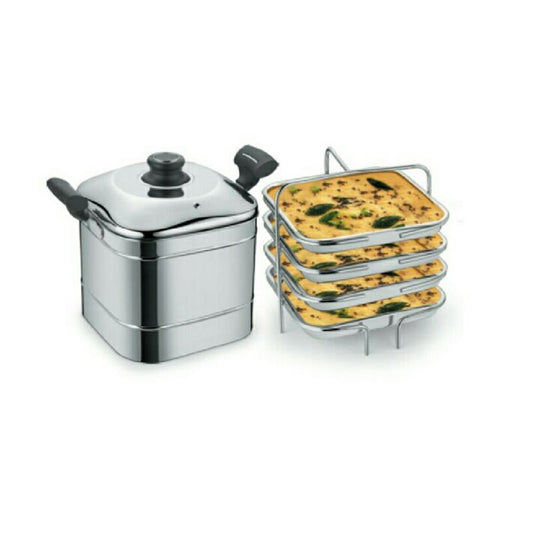 JVL SIM-PF Square Shape Designer Idly & Dhokla Maker 4 Plates each with Plain Lid - 1 Set