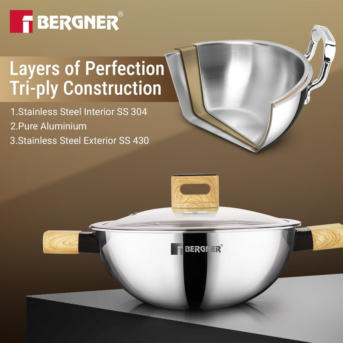 Berger TRI-Oak Kadai with Glass Lid