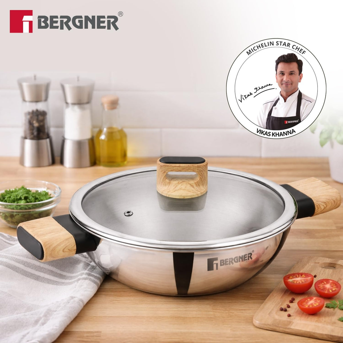 Berger TRI-Oak Kadai with Glass Lid