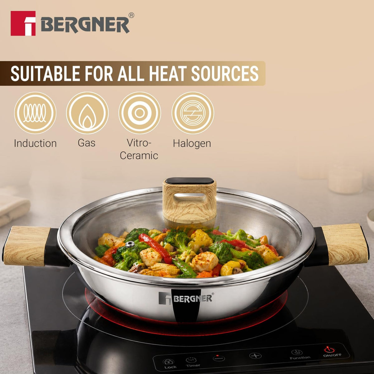 Berger TRI-Oak Kadai with Glass Lid