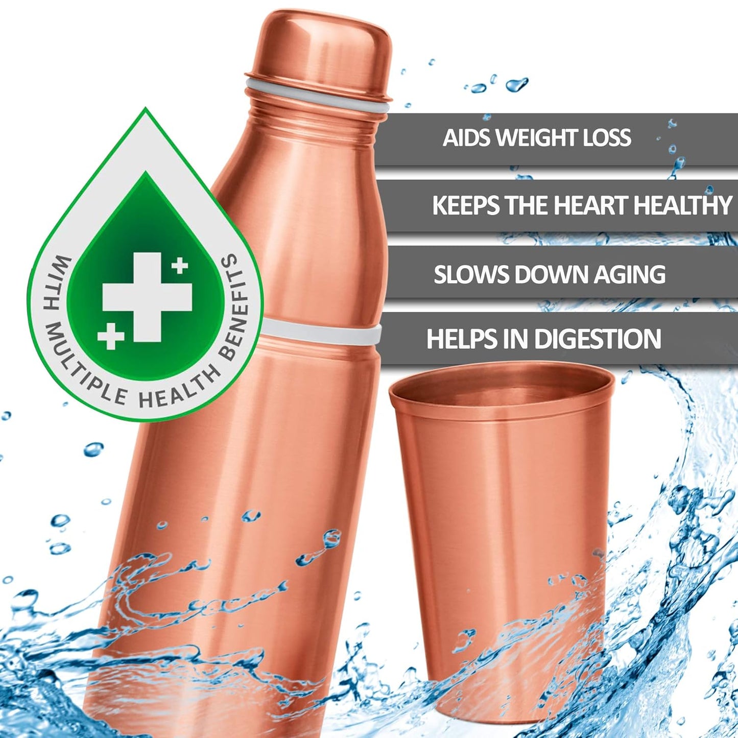 MILTON Copper Combo 1000 Water Bottle with in built glass cap, 890 ml, 1 Piece, Copper | Leak Proof | Office Bottle | Gym Bottle | Home | Kitchen | Hiking | Treking Bottle | Travel Bottle