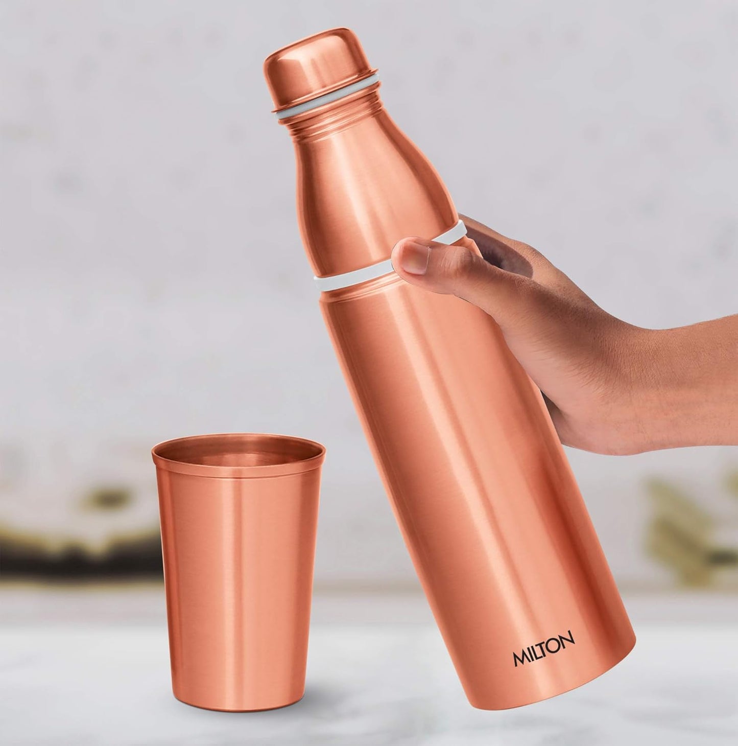 MILTON Copper Combo 1000 Water Bottle with in built glass cap, 890 ml, 1 Piece, Copper | Leak Proof | Office Bottle | Gym Bottle | Home | Kitchen | Hiking | Treking Bottle | Travel Bottle
