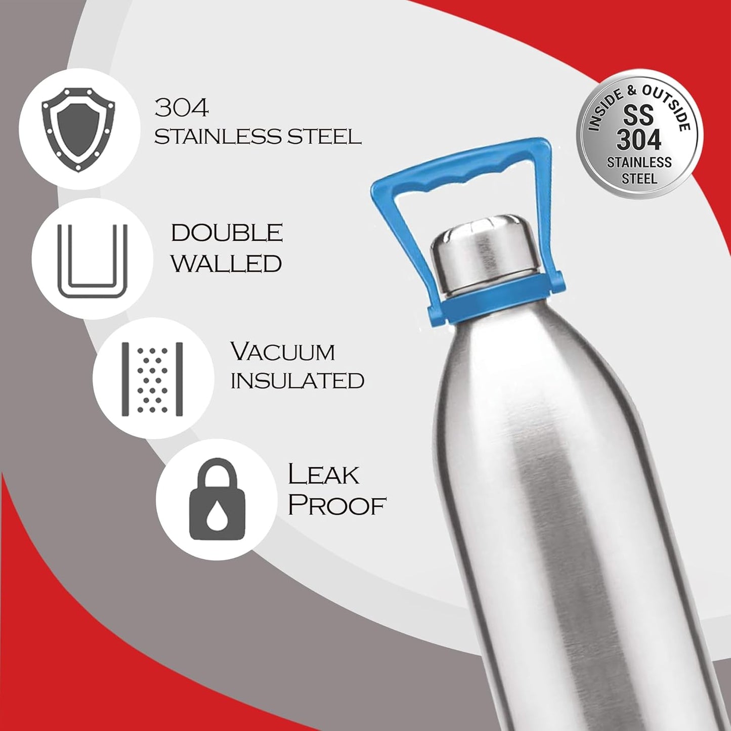 MILTON Duo DLX Thermosteel Bottle, Water Bottles, 24 Hours Hot and Cold, Easy to Carry, Easy Grip, Rust Proof, Tea, Coffee, Office, Travel Bottle, Silver