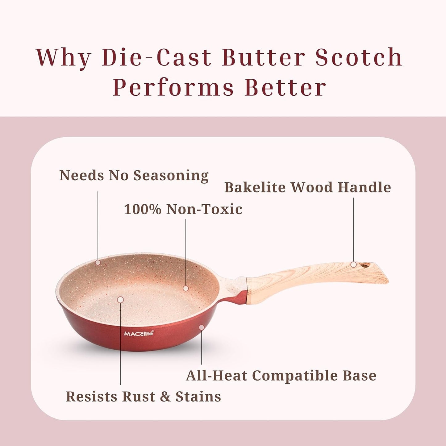 Macclite Frying Pan With Glass Lid Butter Scotch