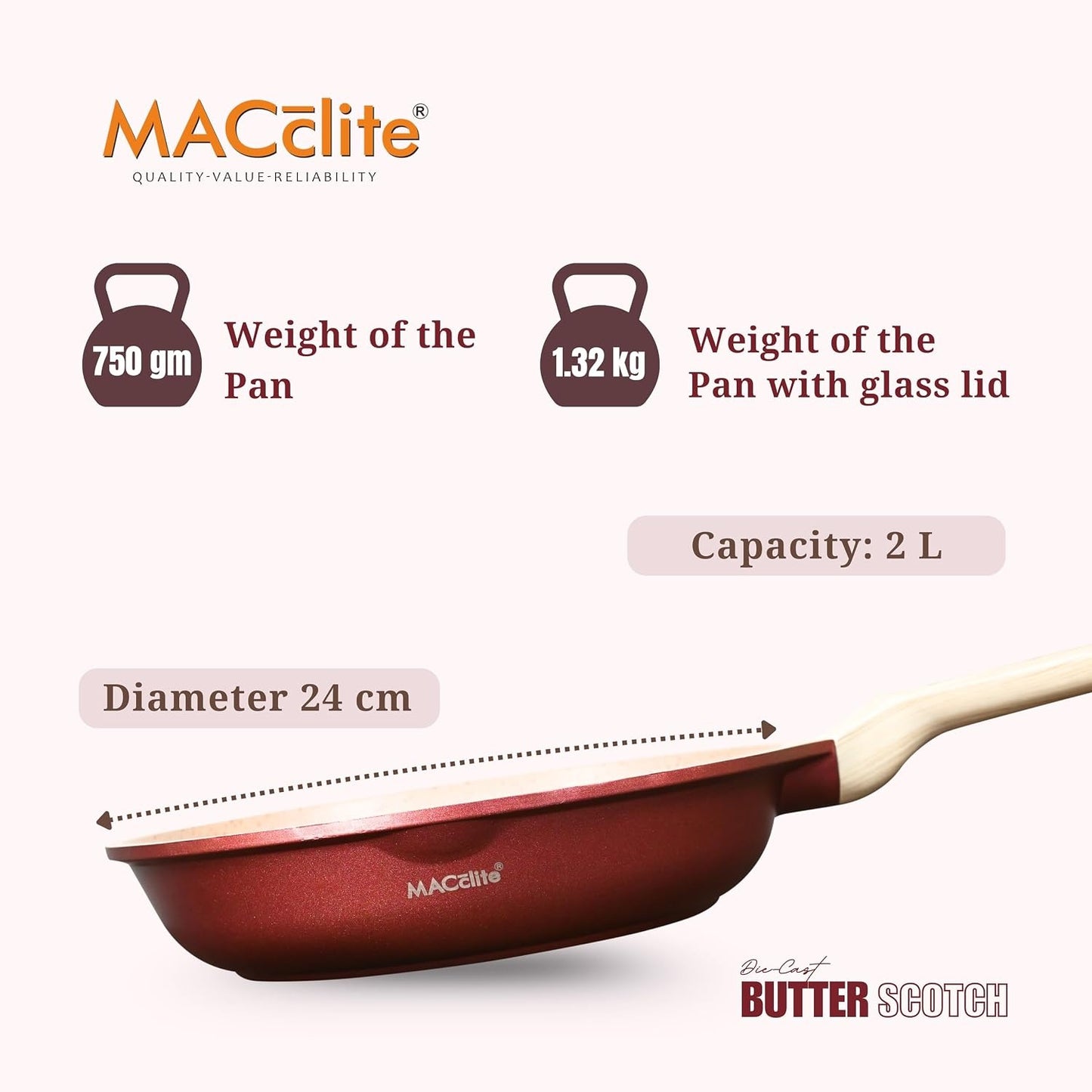 Macclite Triumph Frying Pan With Glass Lid Butter Scotch