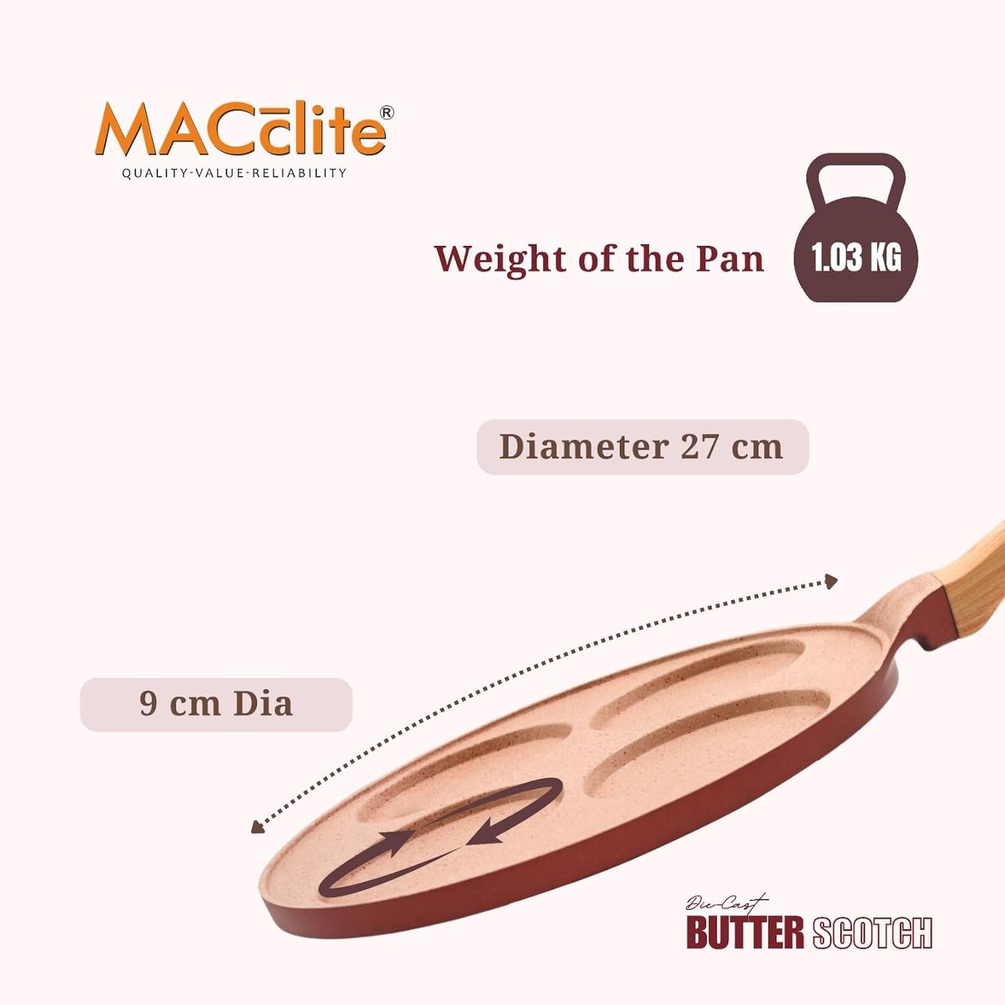 Macclite Mini Uttappam / Tikki Pancake Tawa Butter Scotch / 4 Cavity