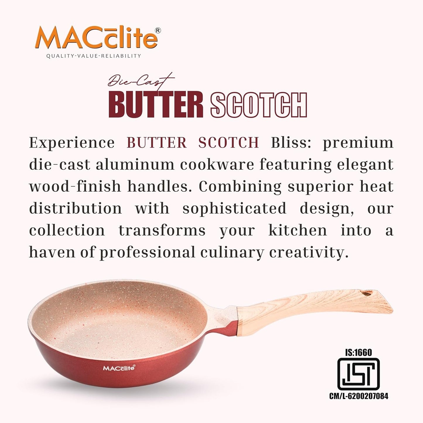 Macclite Frying Pan With Glass Lid Butter Scotch