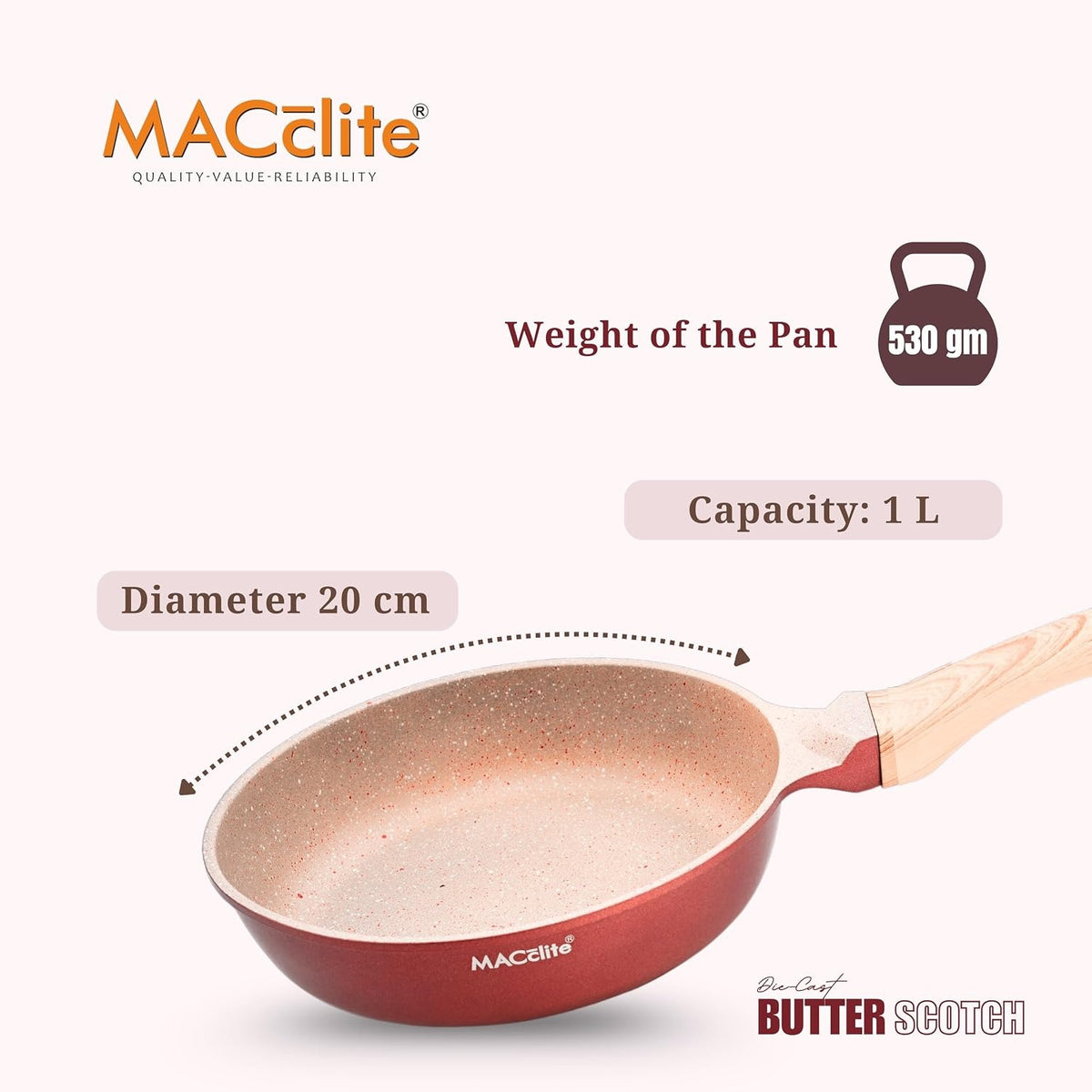 Macclite Frying Pan With Glass Lid Butter Scotch
