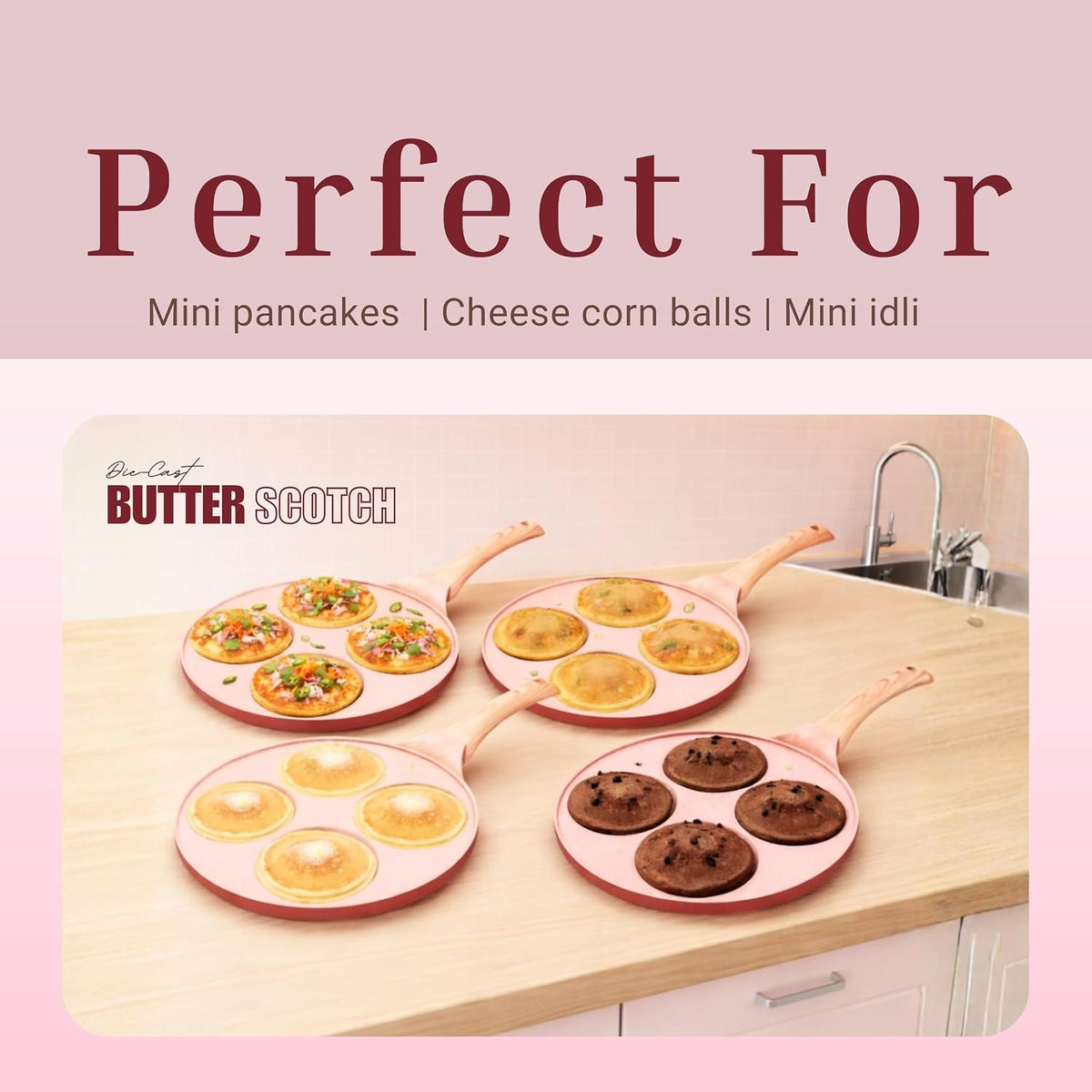 Macclite Mini Uttappam / Tikki Pancake Tawa Butter Scotch / 4 Cavity