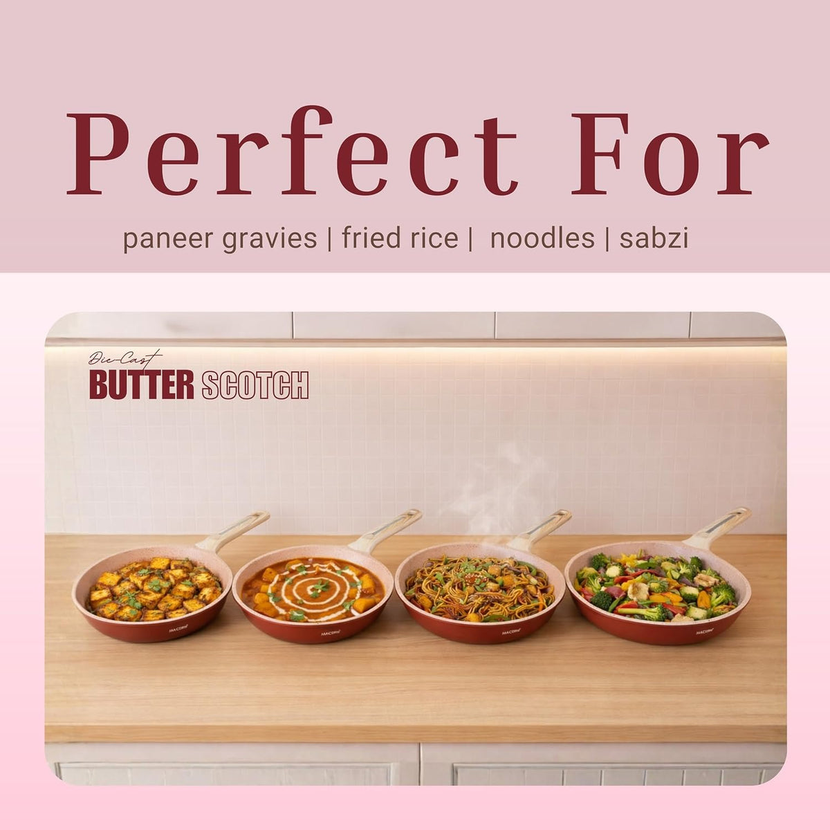 Macclite Triumph Frying Pan With Glass Lid Butter Scotch