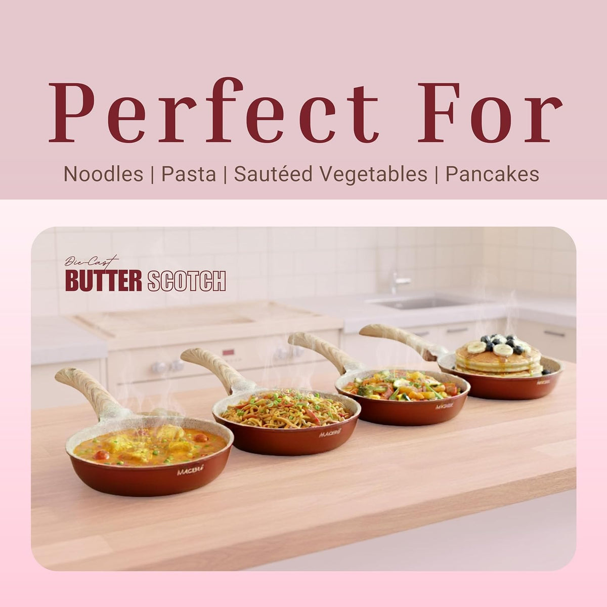 Macclite Frying Pan With Glass Lid Butter Scotch