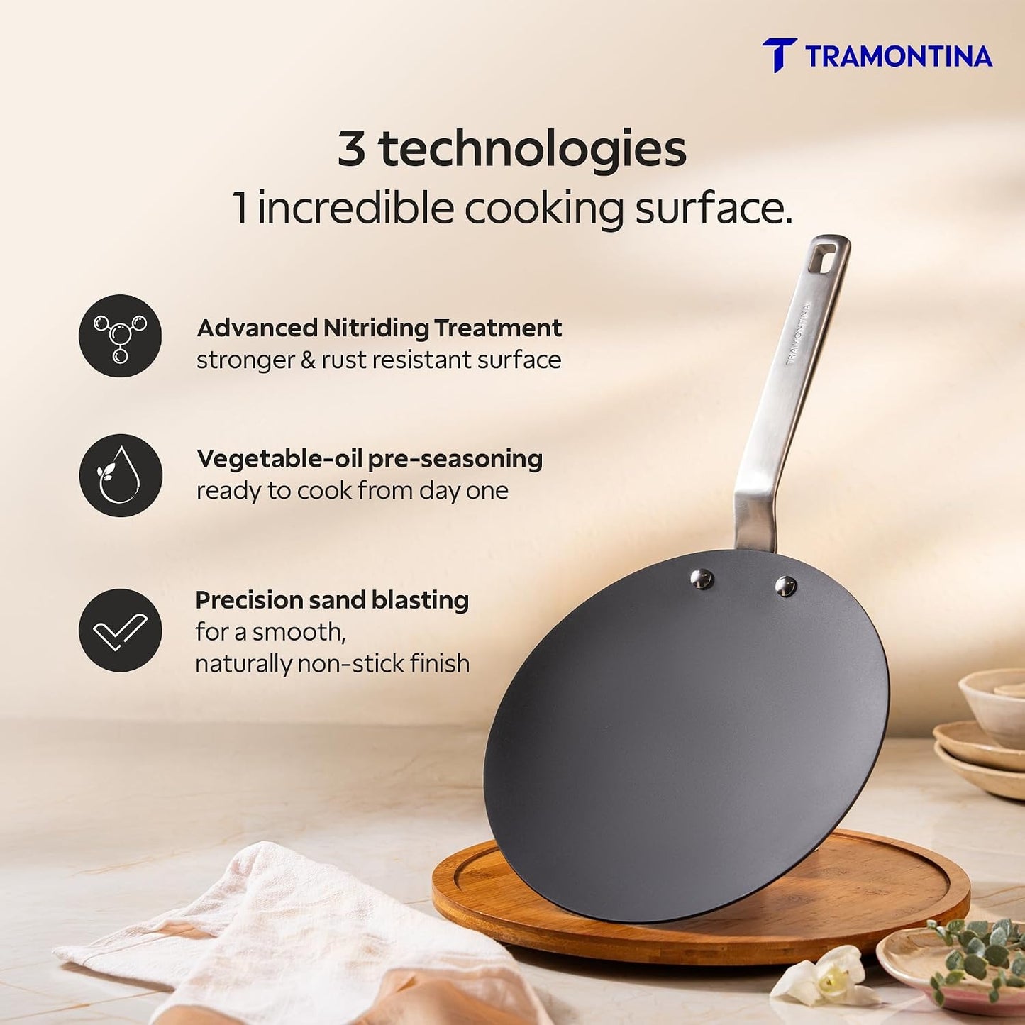Tramontina Iron Alloy Heritage Roti Tawa 26 cm | Black