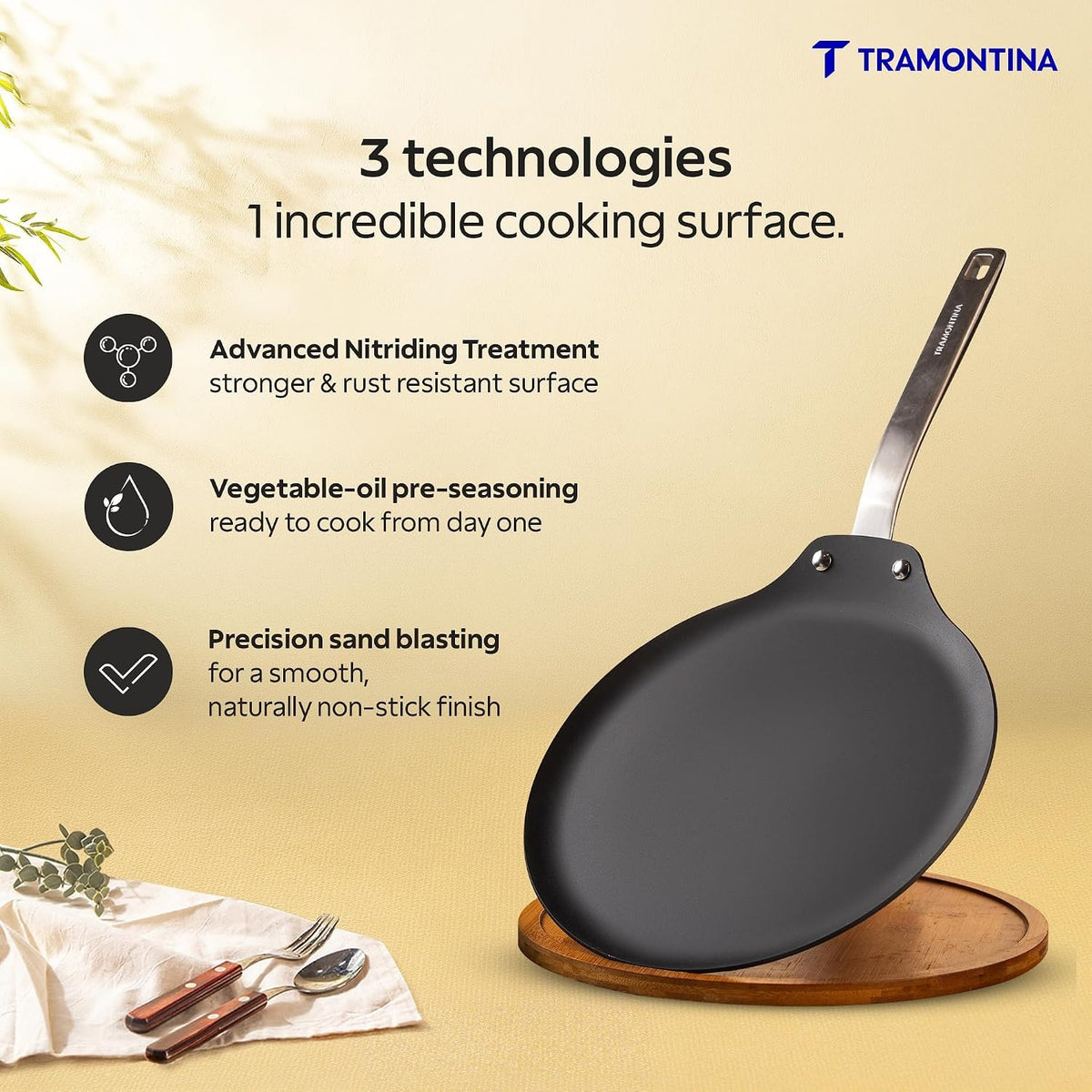 Tramontina Iron Alloy Heritage Dosa Tawa 28 cm | Black