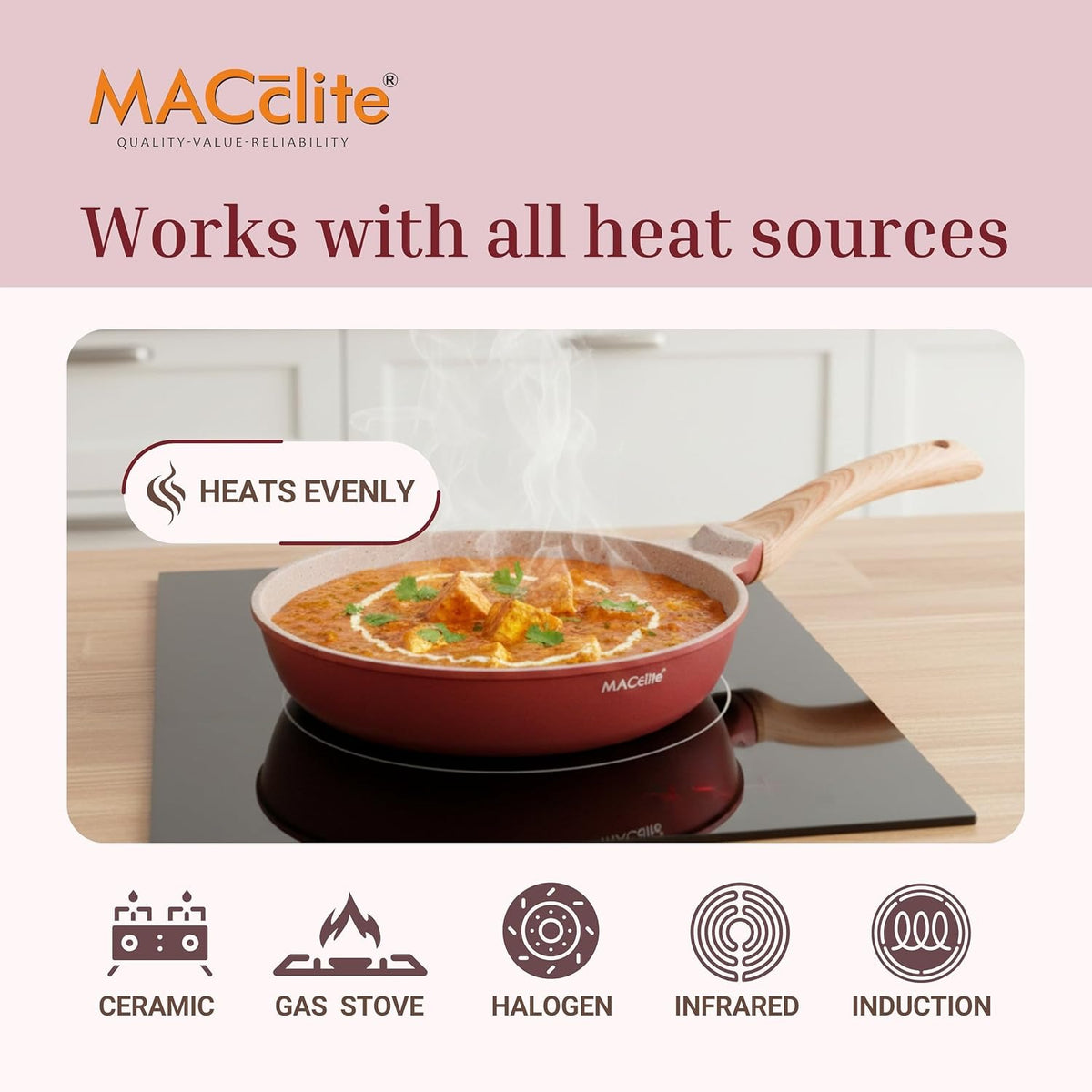 Macclite Frying Pan With Glass Lid Butter Scotch