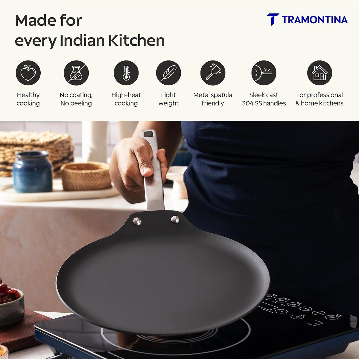 Tramontina Iron Alloy Heritage Dosa Tawa 28 cm | Black