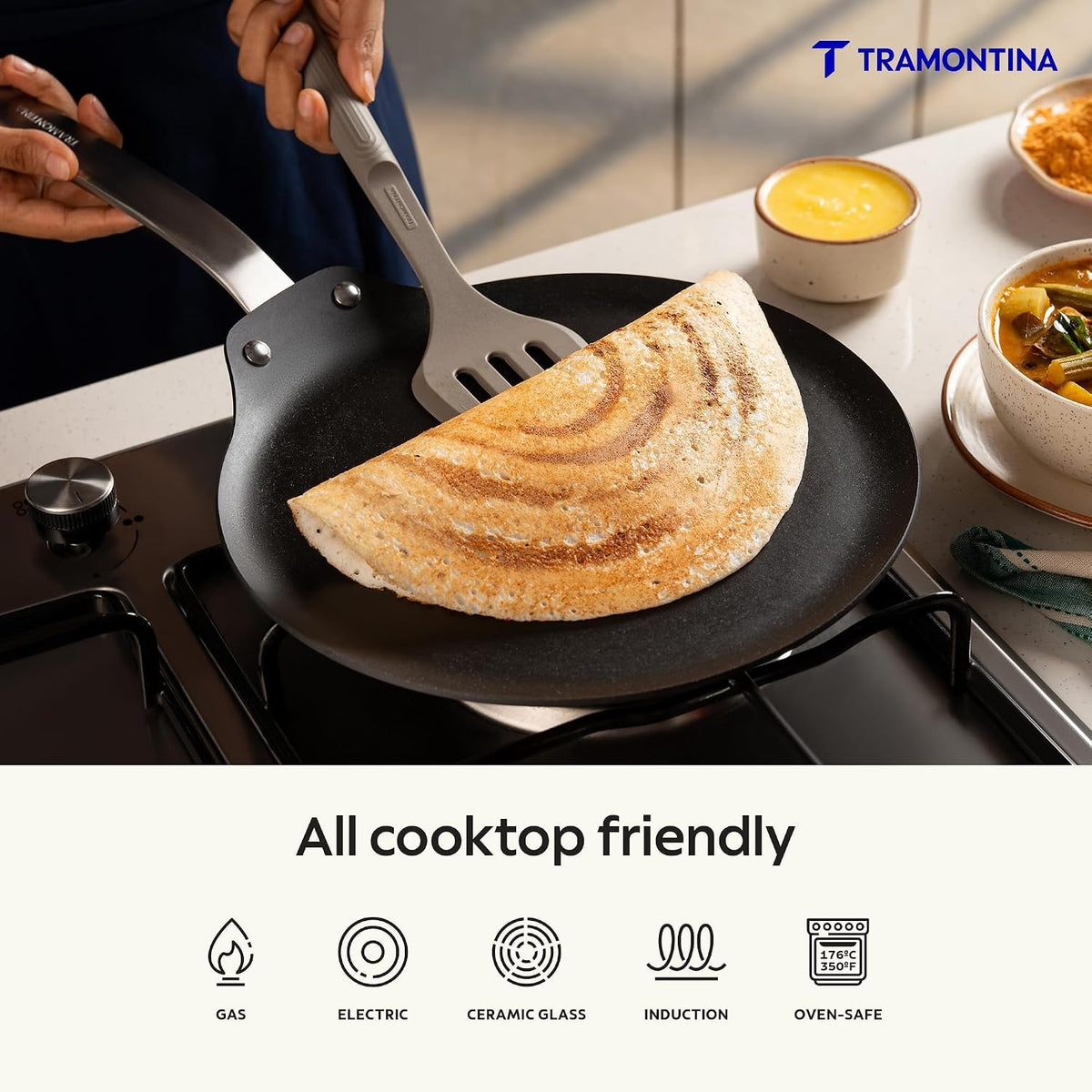 Tramontina Iron Alloy Heritage Dosa Tawa 28 cm | Black