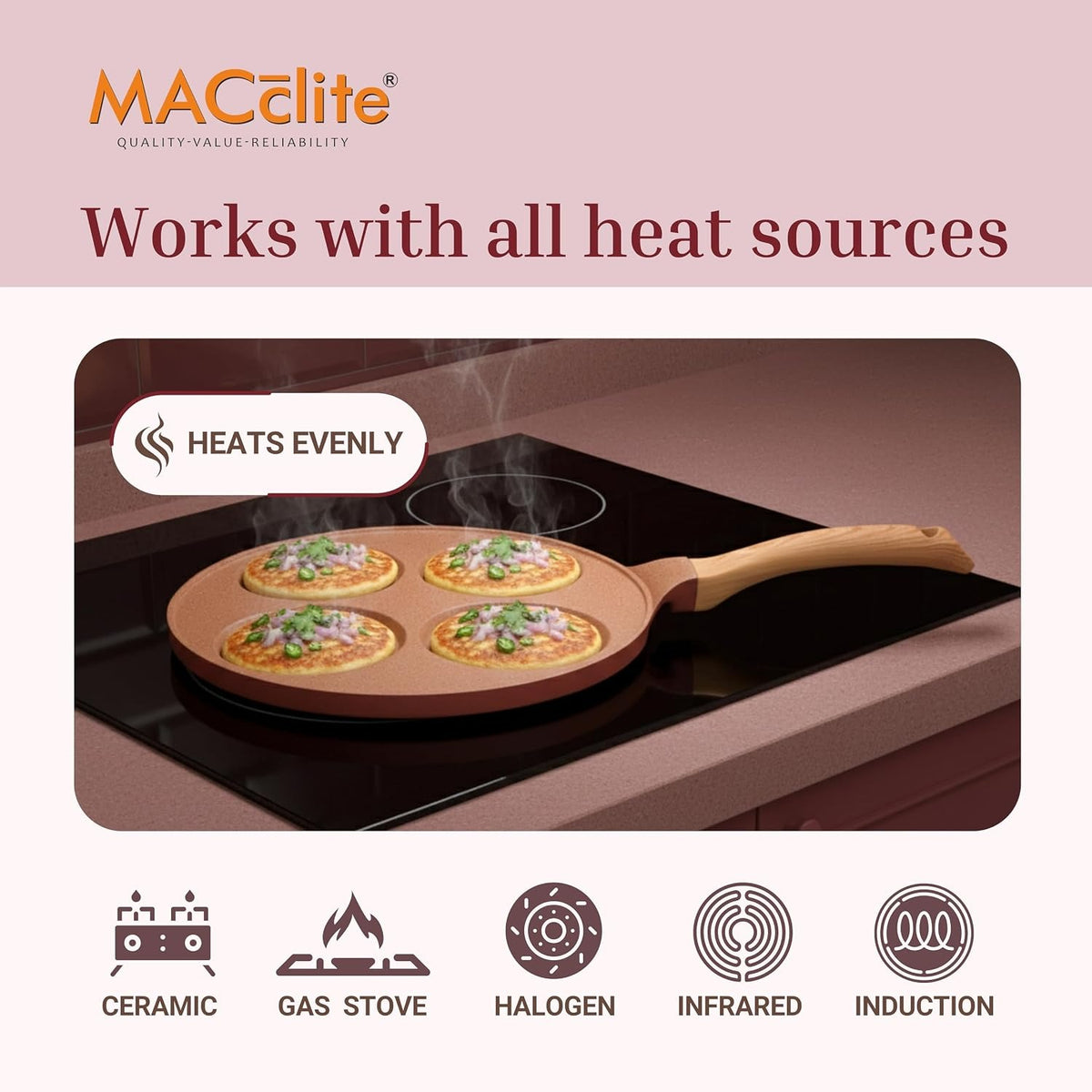 Macclite Mini Uttappam / Tikki Pancake Tawa Butter Scotch / 4 Cavity