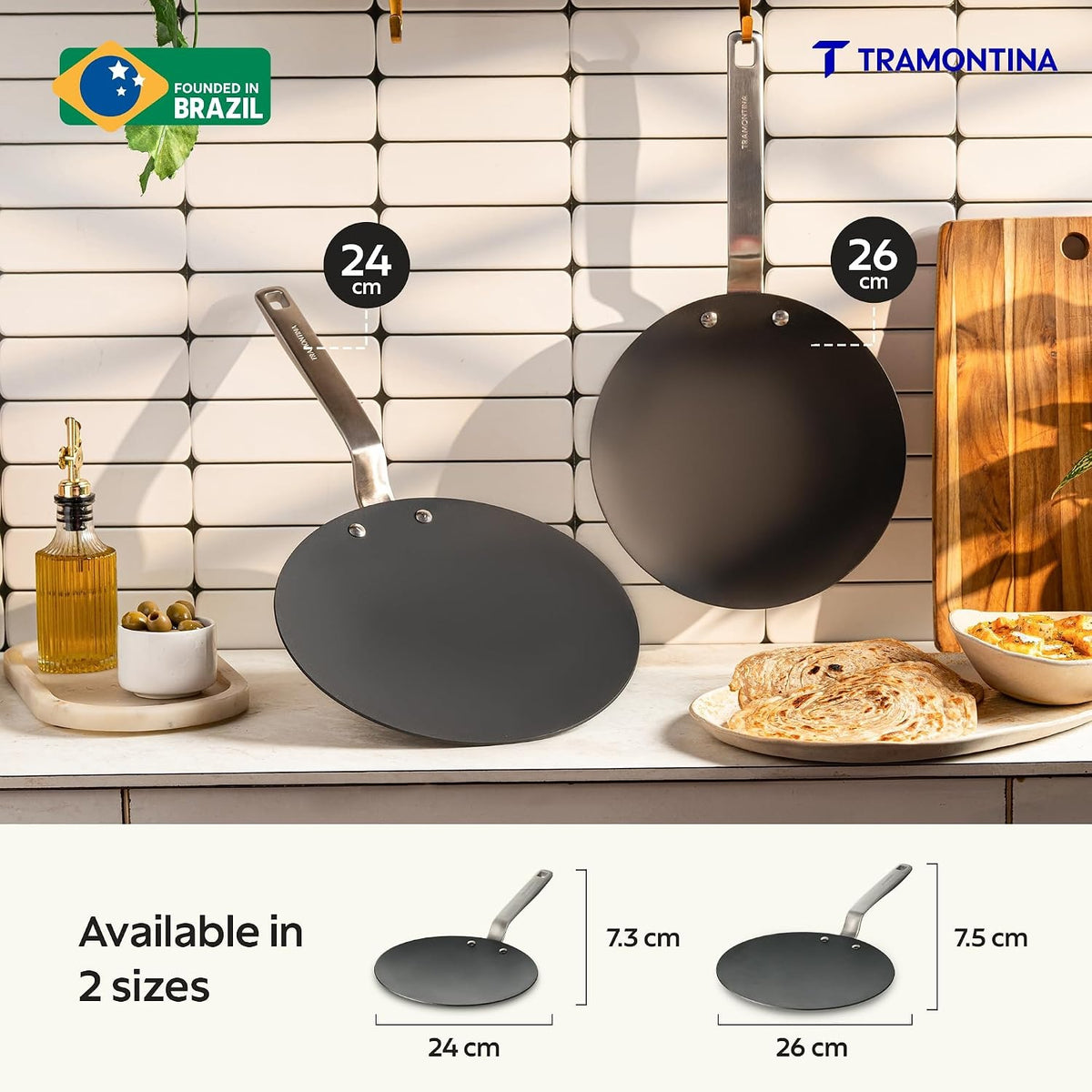 Tramontina Iron Alloy Heritage Roti Tawa 26 cm | Black