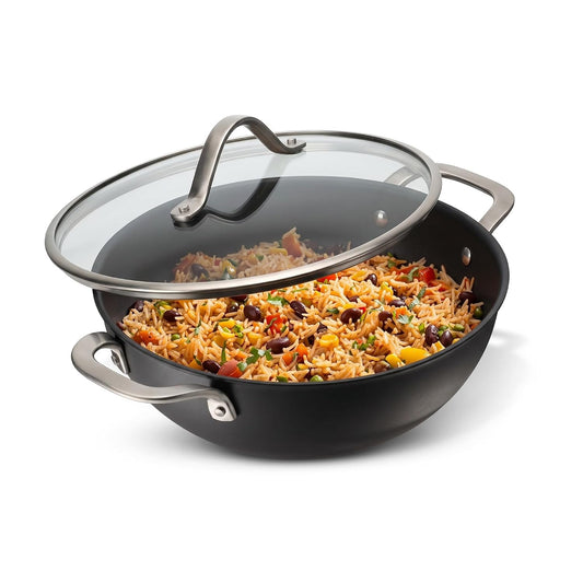 Tramontina Iron Alloy Heritage Kadai with Glass Lid 24 cm 3.7 L | Black
