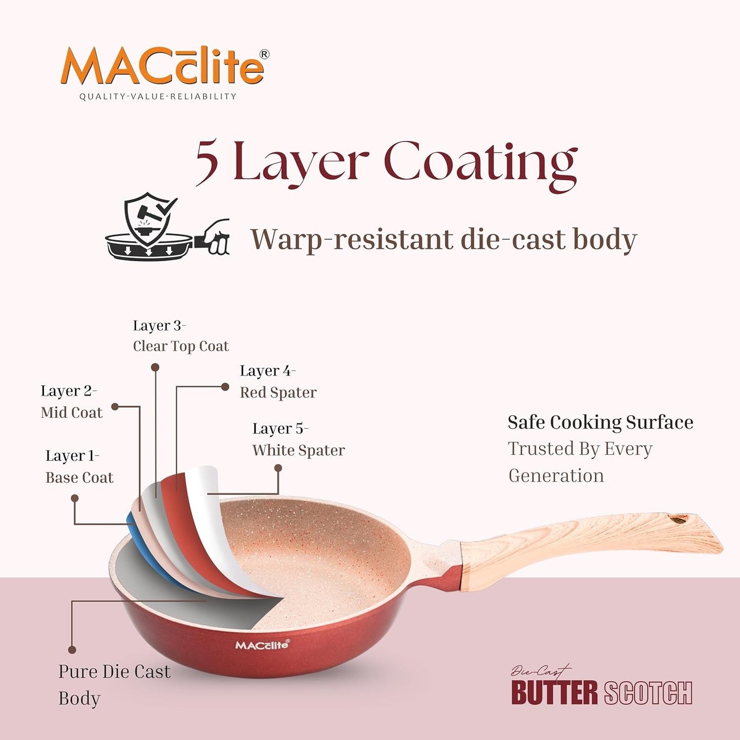 Macclite Frying Pan With Glass Lid Butter Scotch