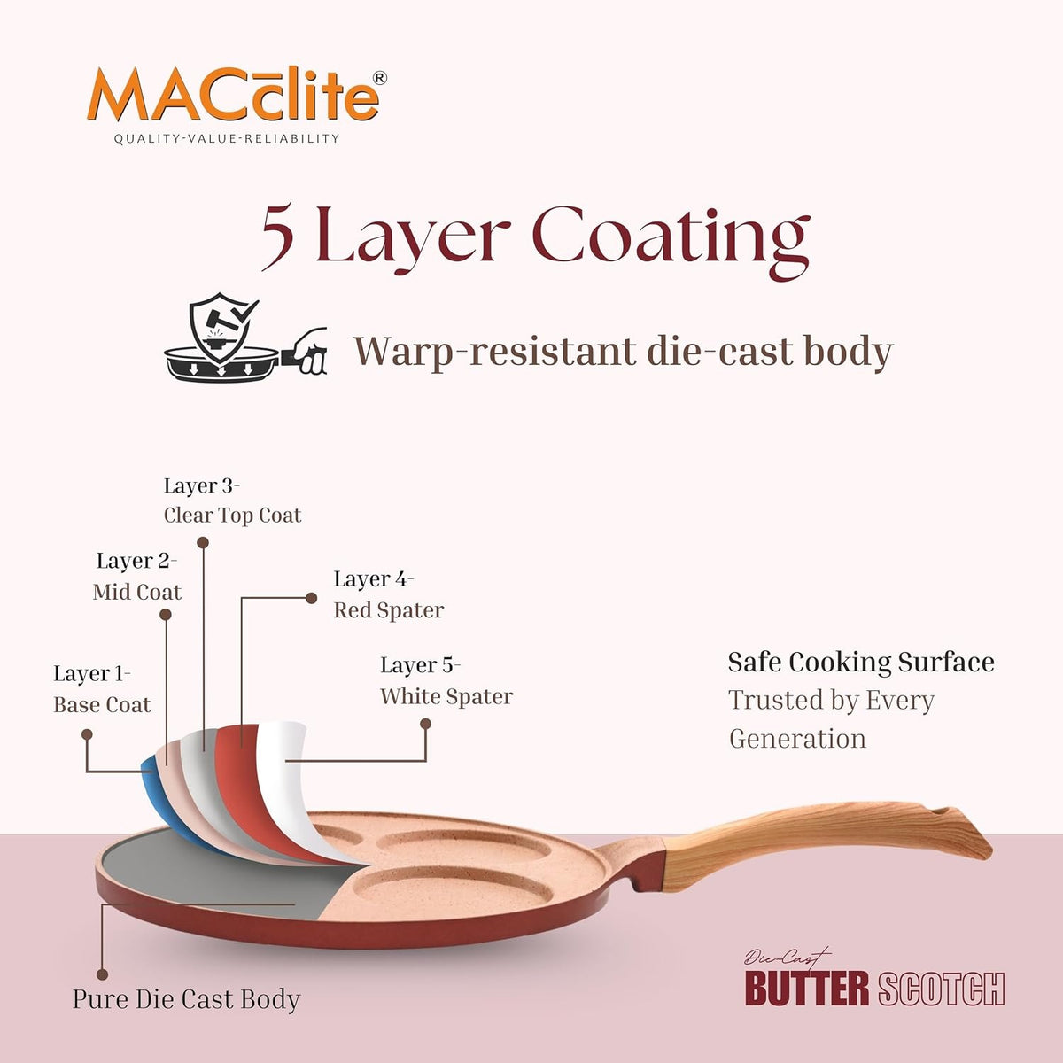 Macclite Mini Uttappam / Tikki Pancake Tawa Butter Scotch / 4 Cavity
