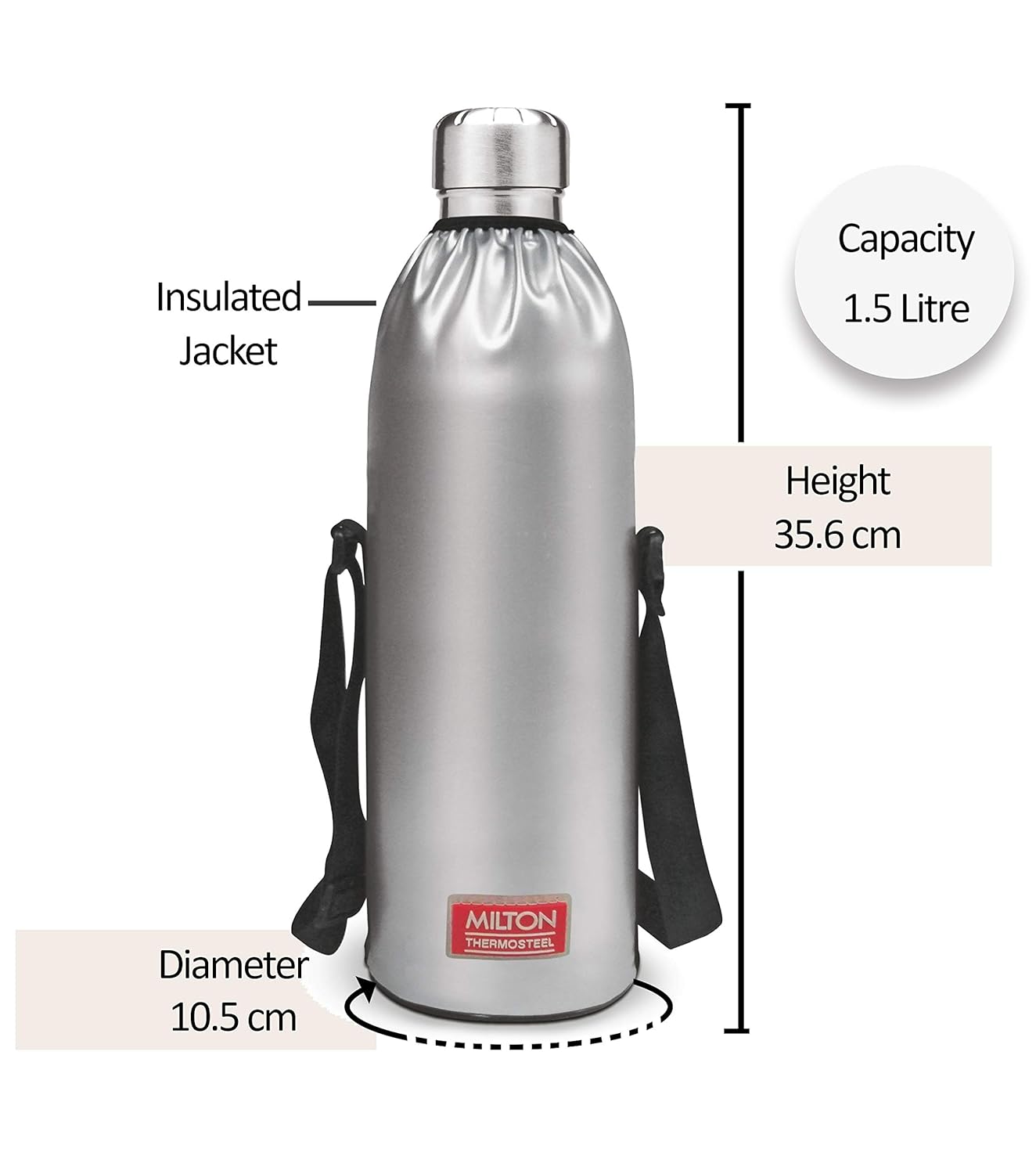 MILTON Duo DLX Thermosteel Bottle, Water Bottles, 24 Hours Hot and Cold, Easy to Carry, Easy Grip, Rust Proof, Tea, Coffee, Office, Travel Bottle, Silver