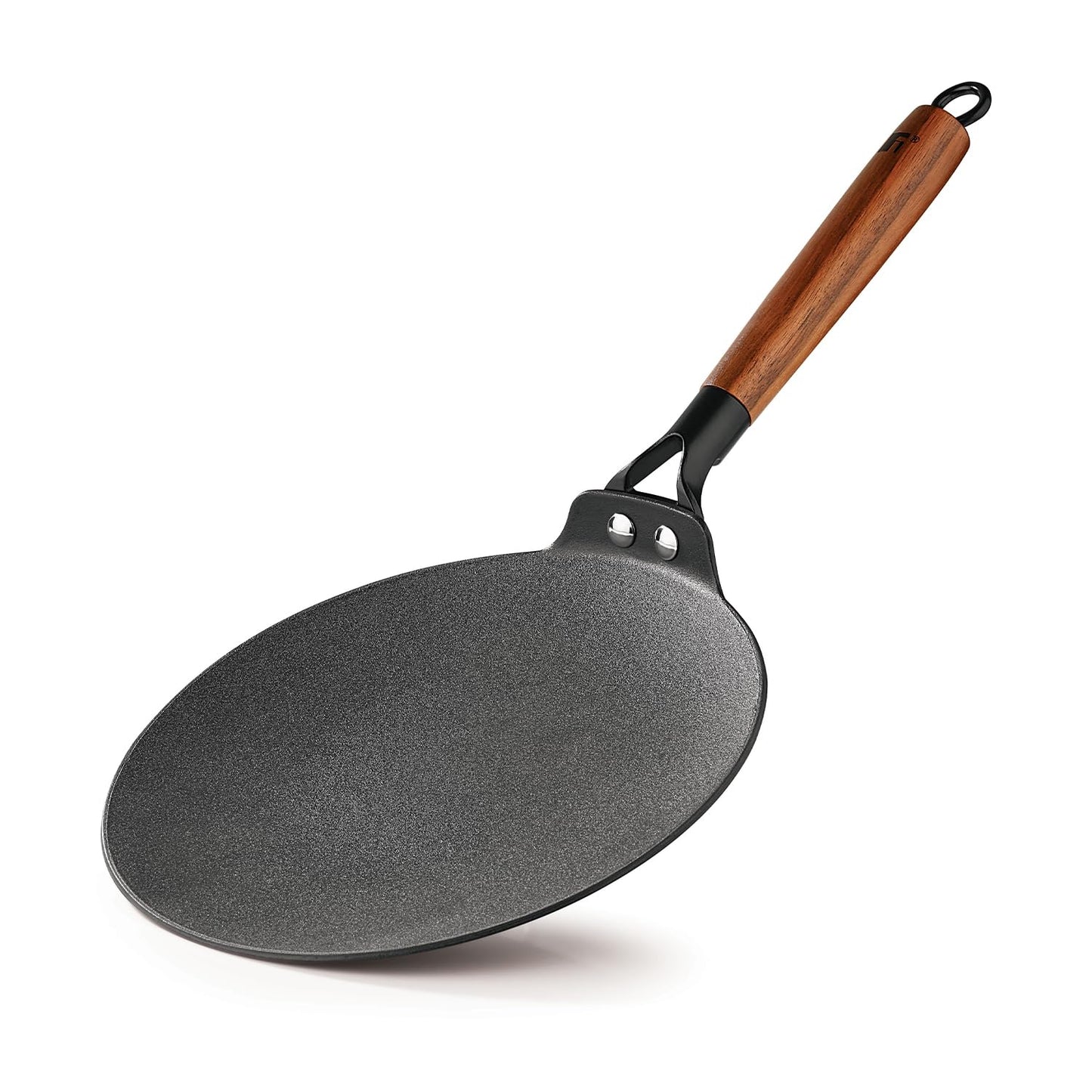 BERGNER Odin Cast Iron Roti Tawa with Wooden Coated Handle, Loha Roti Tawa, for Chapatis/Rotis/Parathas, Rust Proof and Lightweight Iron, Enamel Finish - Induction Bottom and Gas Stove Ready