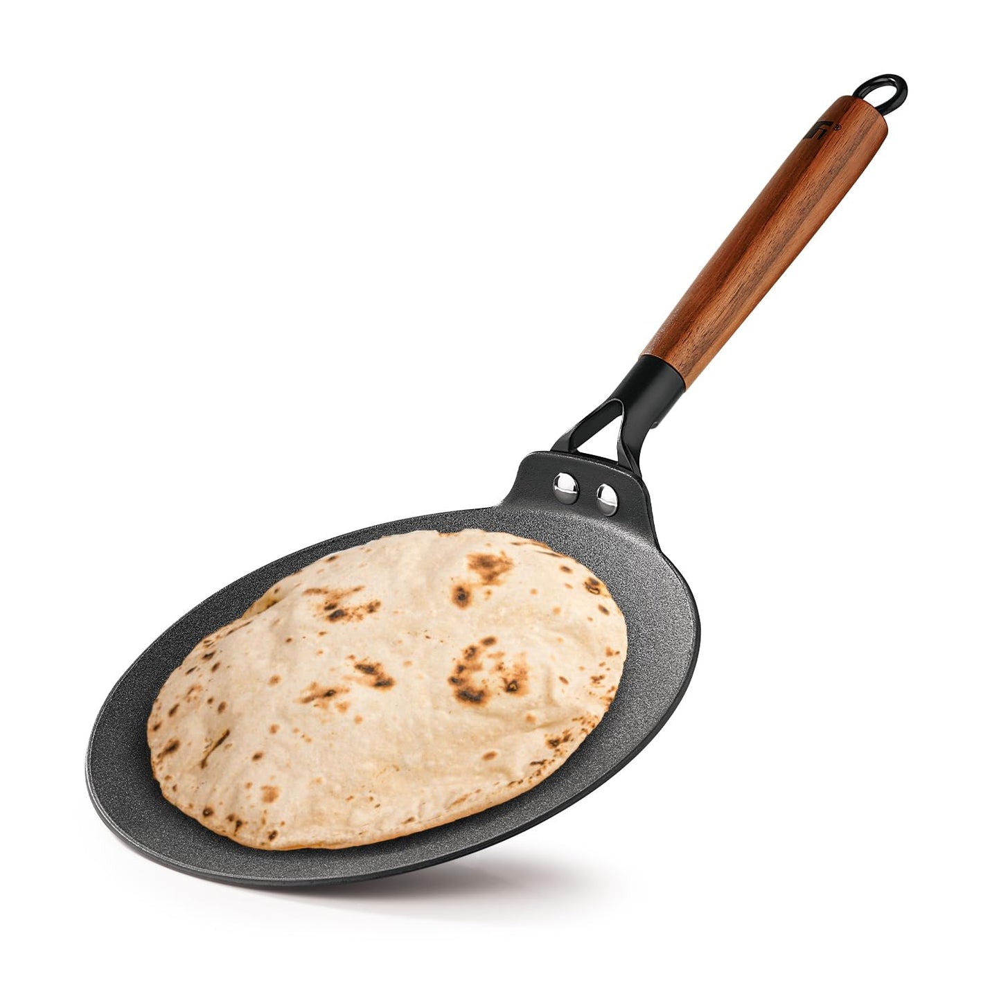 BERGNER Odin Cast Iron Roti Tawa with Wooden Coated Handle, Loha Roti Tawa, for Chapatis/Rotis/Parathas, Rust Proof and Lightweight Iron, Enamel Finish - Induction Bottom and Gas Stove Ready