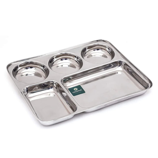 Coconut Stainless Steel Rectangle/Square Deep Dinner Plate(Heavy Guage) with 4 Sections -Model- P15 Mini Meals Plate