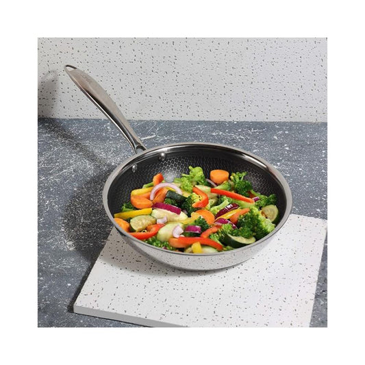Vinod SAS Pro Platinum Triply Stainless Steel Non Stick Non Stick Frypan  | Ceramic Coating | Honeycomb Design | Steel Handle | Induction Base