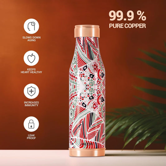 MILTON Copper Charge Design Water Bottle, 930 ml, Royal | Lacquer Coating, Curved bottle | Diwali | Festive | Gifting | Yoga | Home | Kitchen | Vedic