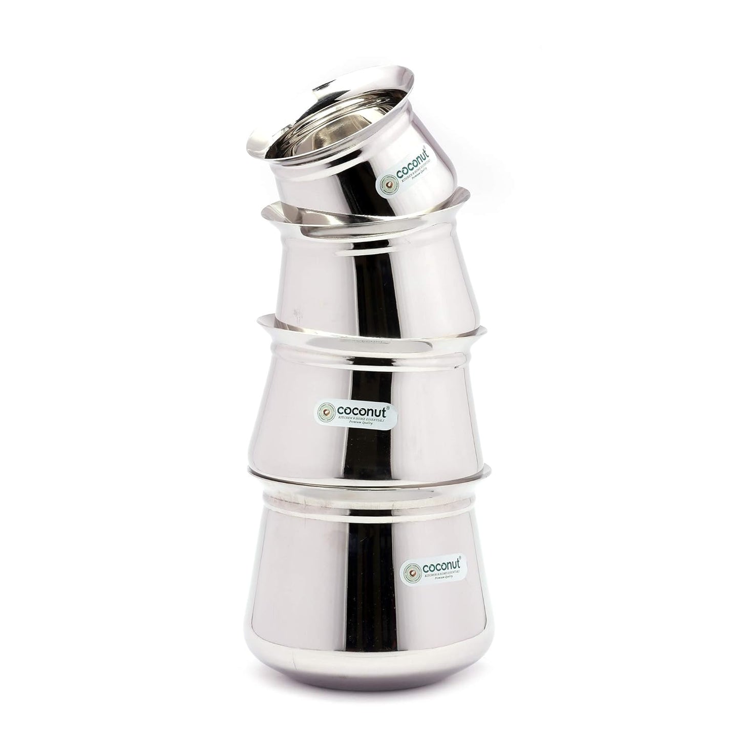 Coconut Stainless Steel - Cookware/Temple Handi - Set of 4 - Capacity - 600/750 / 1500/2000 ML - Diameter - 4.25, 5, 5.5 & 6 Inches