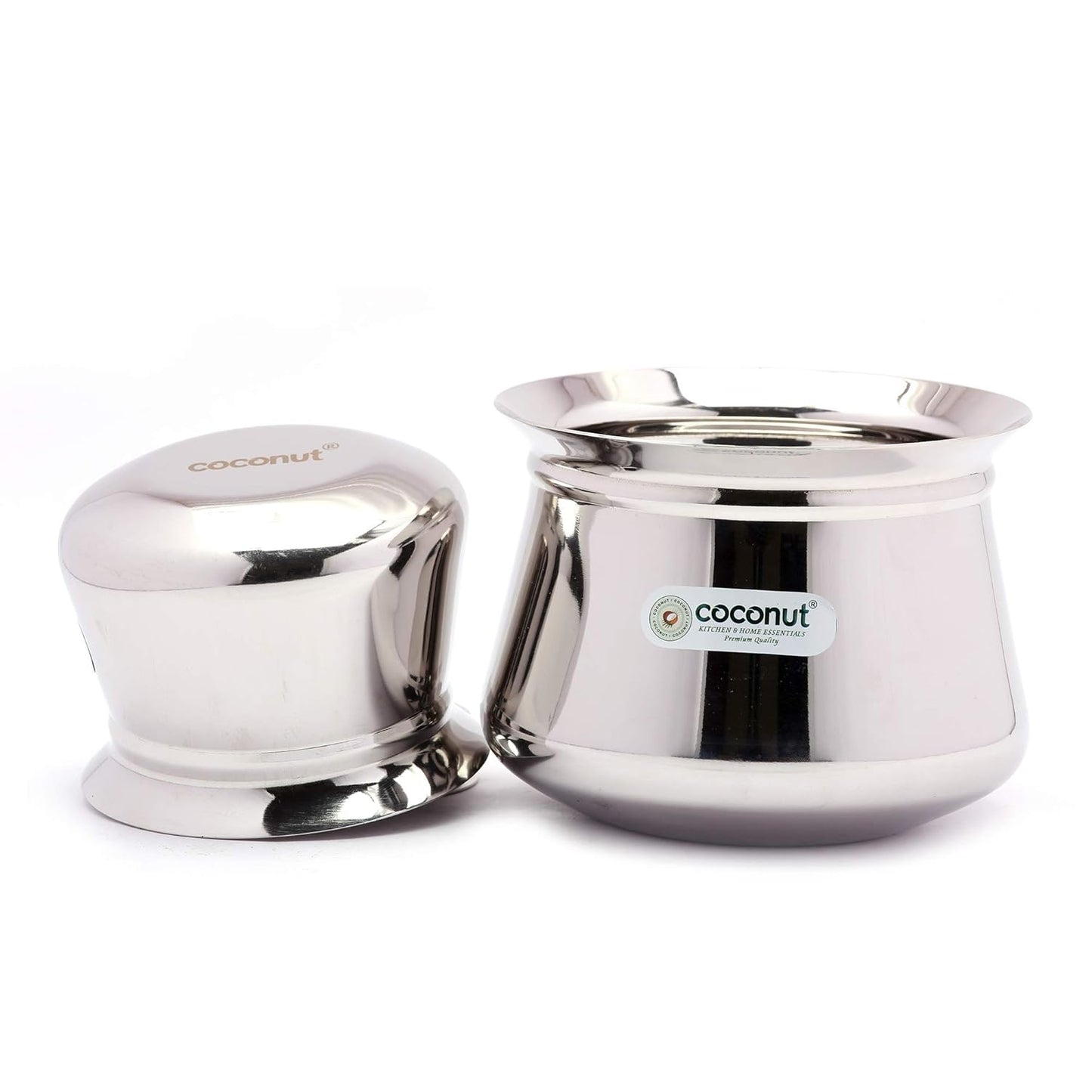 Coconut Stainless Steel - Cookware/Temple Handi - Set of 4 - Capacity - 600/750 / 1500/2000 ML - Diameter - 4.25, 5, 5.5 & 6 Inches