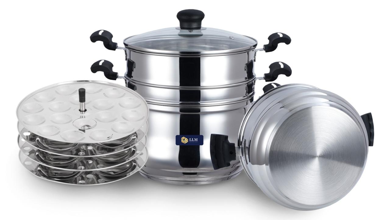 LLM LLM 5 in 1 Multi Propose Steamer with Idly pltaes, steamer Bowl & Rice Bowl Induction & Standard Idli Maker  (4 Plates , 30 Idlis )