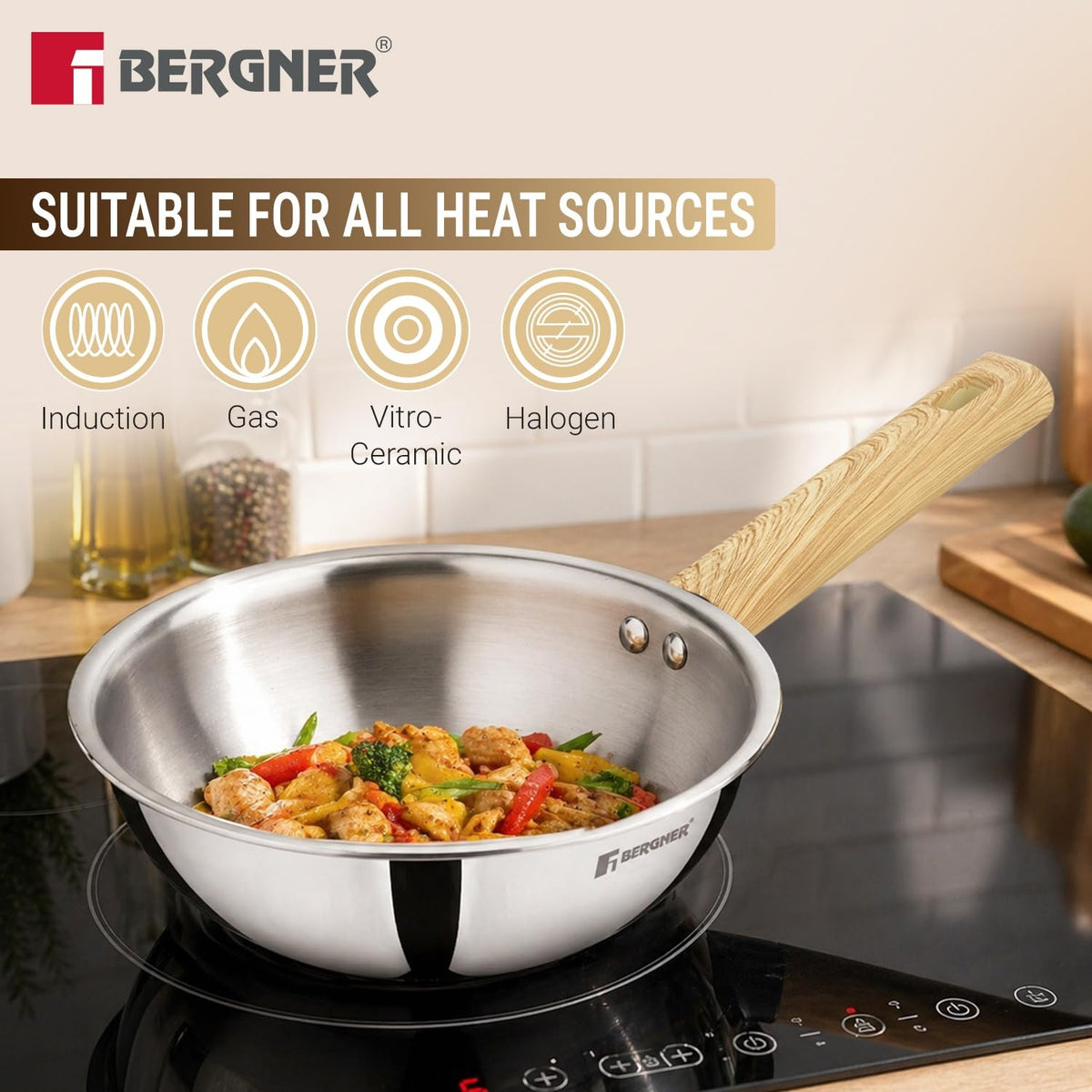 Berger TRI-Oak Wok with Glass Lid