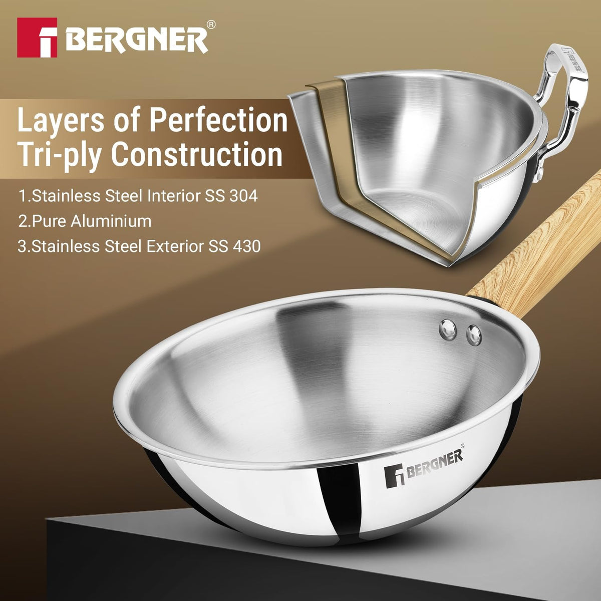 Berger TRI-Oak Wok with Glass Lid