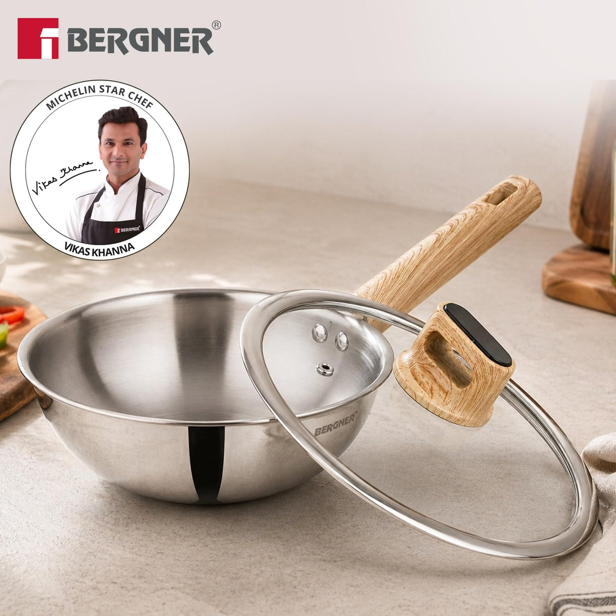 Berger TRI-Oak Wok with Glass Lid