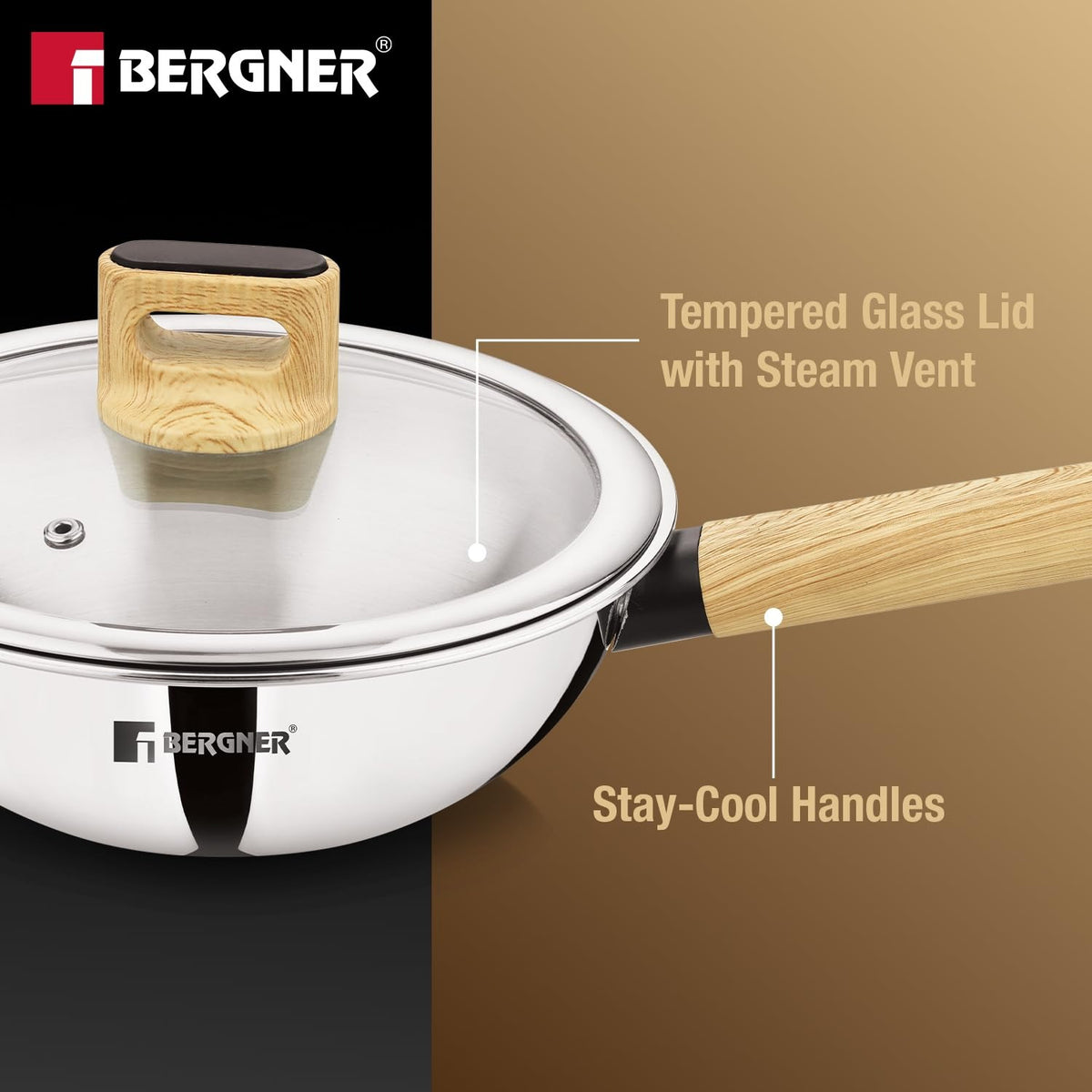 Berger TRI-Oak Wok with Glass Lid