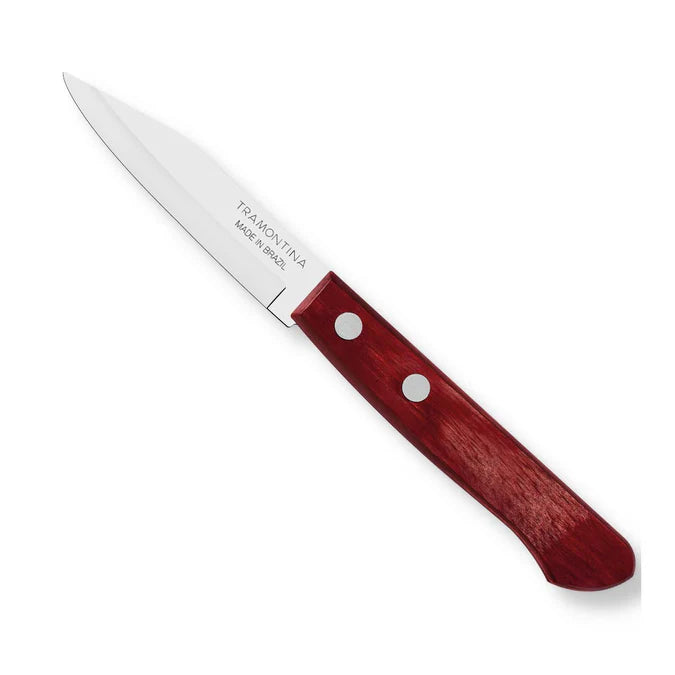 Polywood 3 Inch Vegetable & Fruit Knife | Stainless Steel Spear Point Blade | Heat & Impact Resistant Wooden Handle | Red