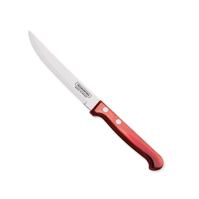 Polywood 5 Inch Steak & Fruit Knife | Serrated Stainless Steel Blade | Heat & Impact Resistant Wooden Handle | Red
