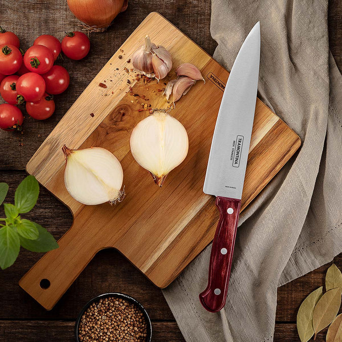 TRAMONTINA Polywood 6 Inch Chef Knife | Stainless Steel Cooking Knife | Wooden Handle Kitchen Knife